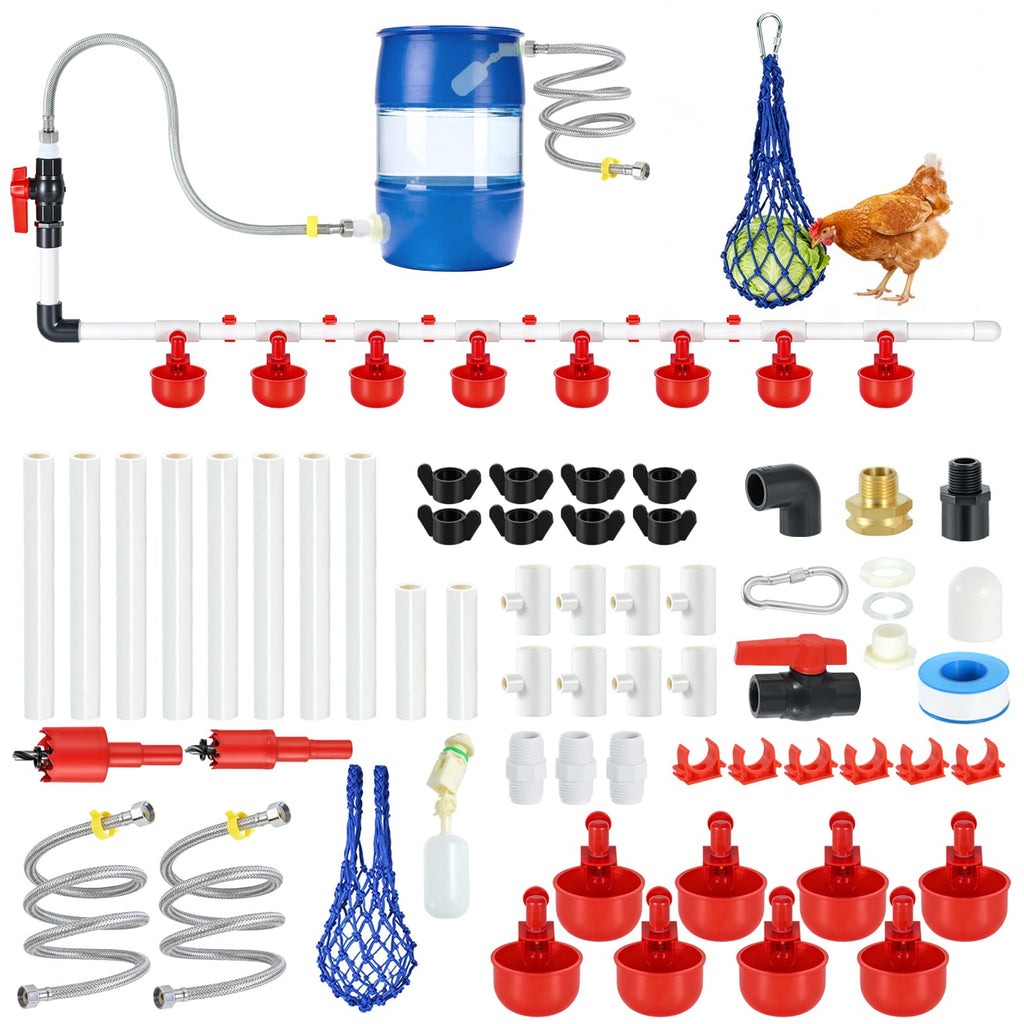 57 Pcs Automatic Chicken Waterer System Set with 8 Water Cups J98397