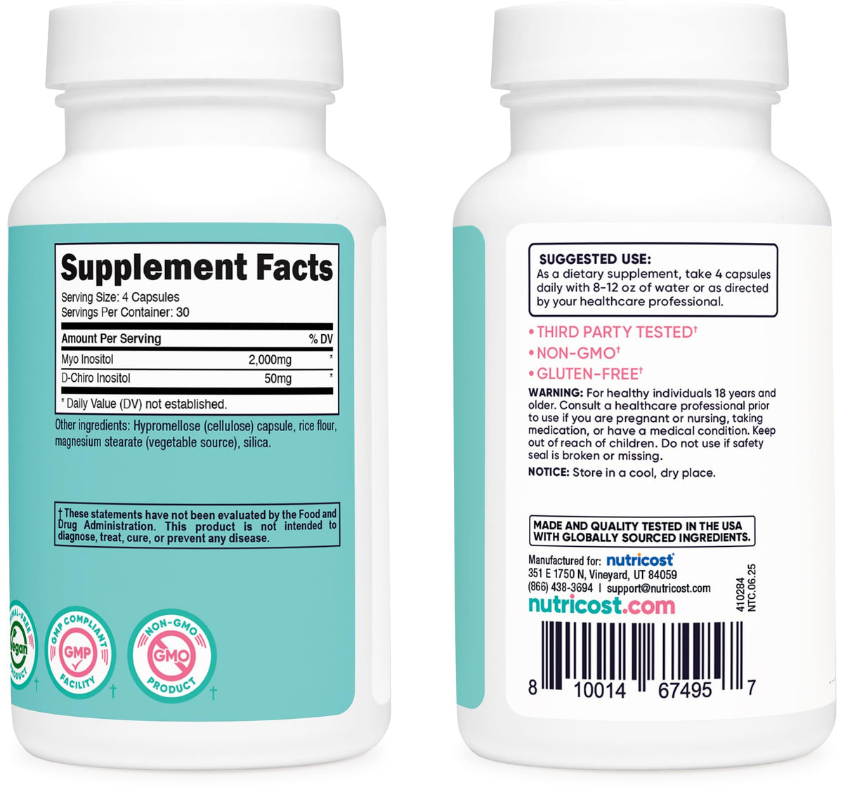 120 Capsules GMO-Free Inositol E252