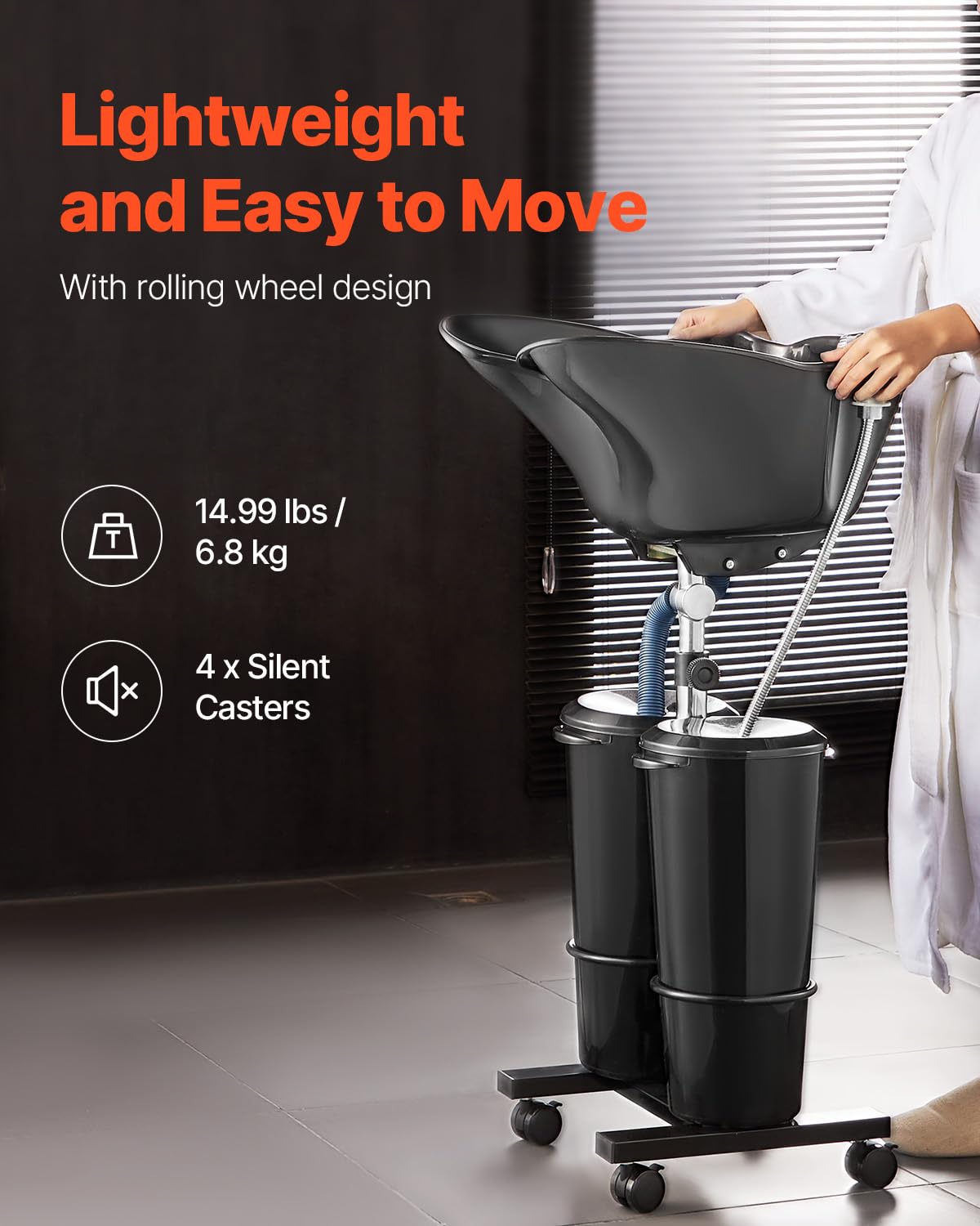 Portable Shampoo Bowl with Electric Pump, 2 Buckets, Black V8020