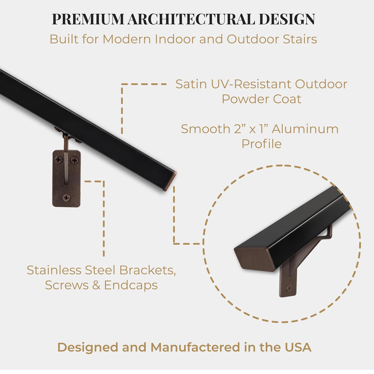 Aluminum Stair Handrail with Stainless Steel Brackets, 6 Feet K676