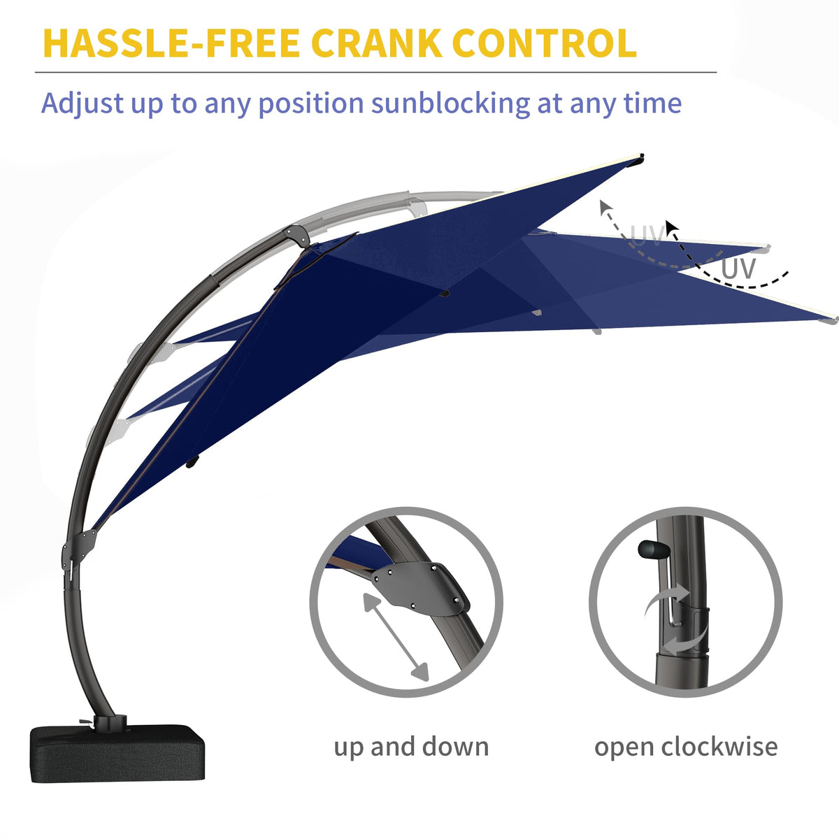 11ft Navy Blue Aluminum Cantilever Patio Umbrella with Base I562