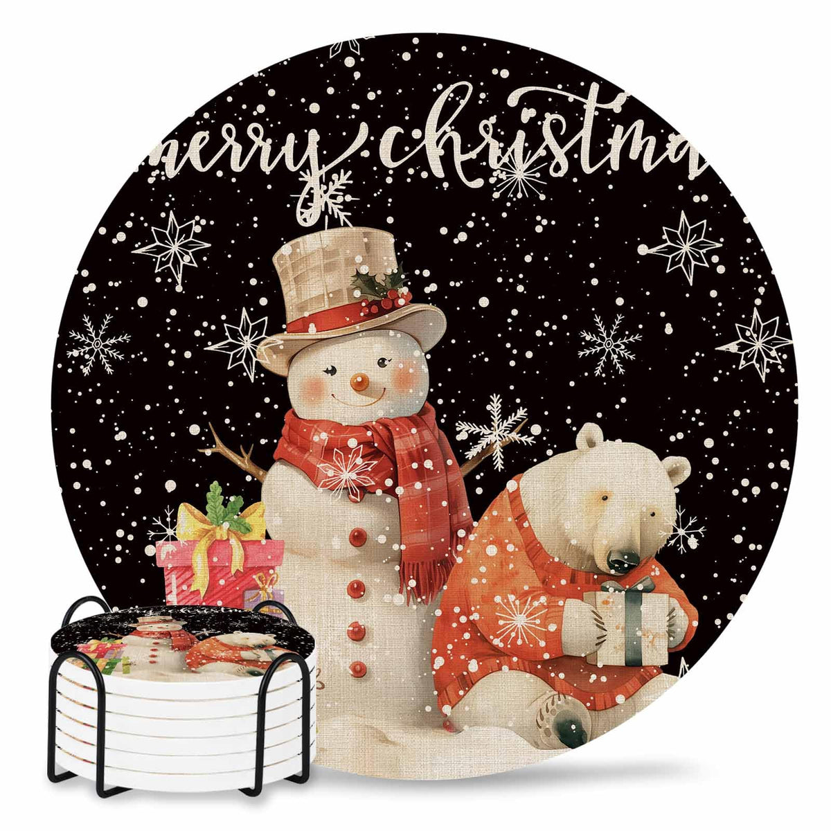 Set of 6 Absorbent Ceramic Stone Coasters with Holder B117