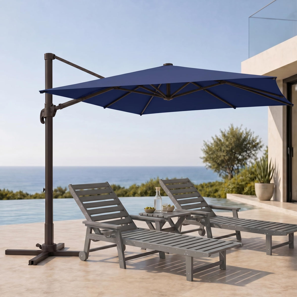 Large Square Cantilever Patio Umbrella with Aluminum Pole E779884