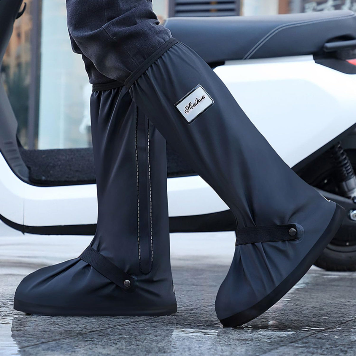Black Waterproof Rain Boot Shoe Cover with Reflector Z96803