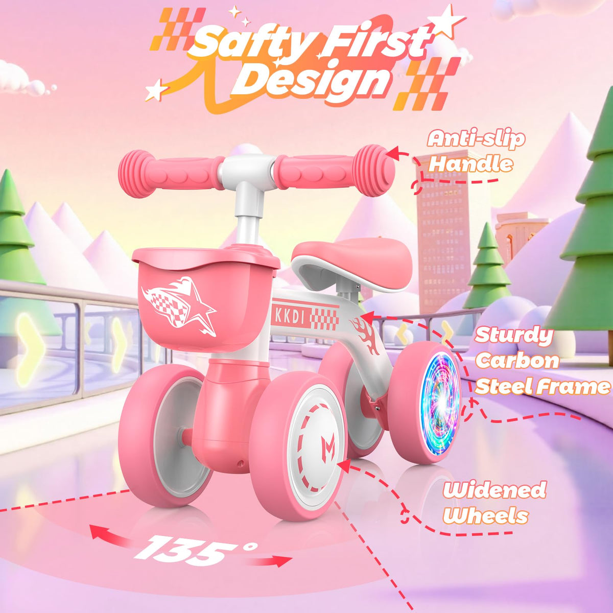 Pink Toddler Balance Bike with Silent Wheels C5790