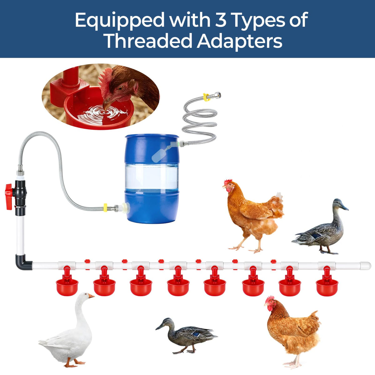 57 Pcs Automatic Chicken Waterer System Set with 8 Water Cups J98397