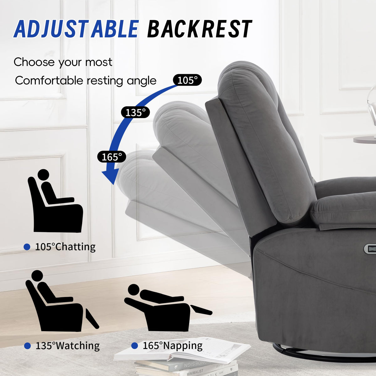 Power Swivel Rocker Recliner Chair with Massage and Heat, Gray S5022