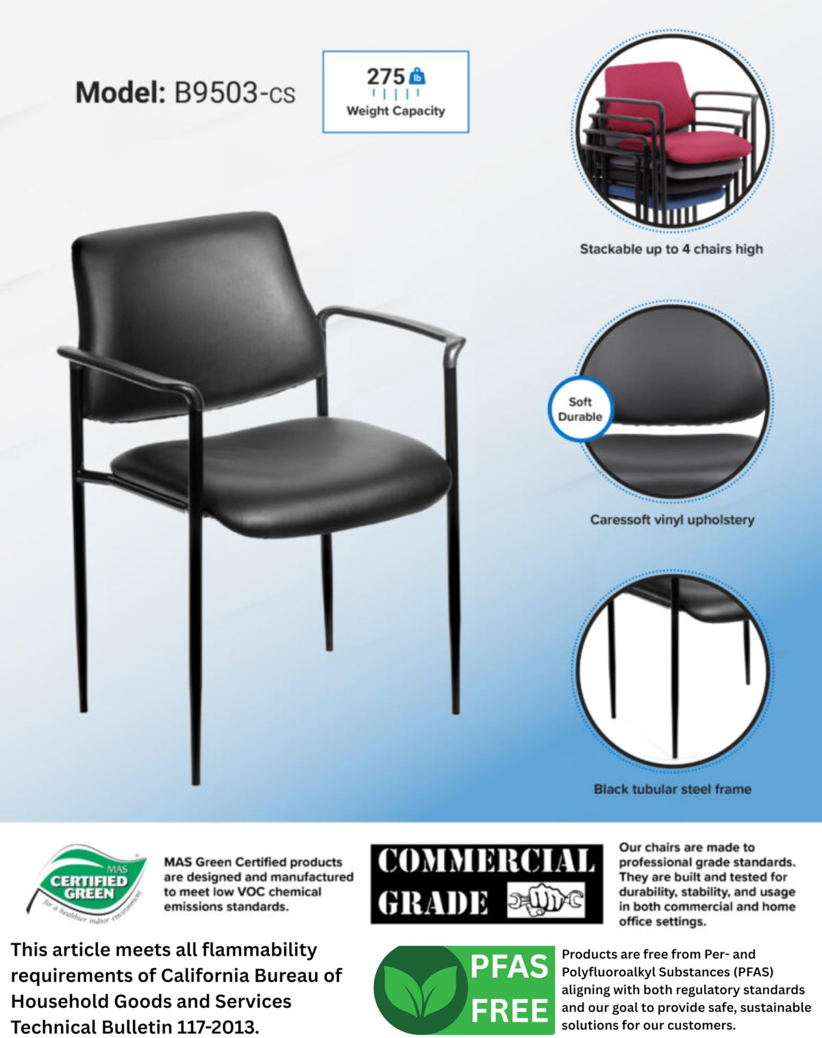 Black Caressoft Stacking Chair with Arm M71334