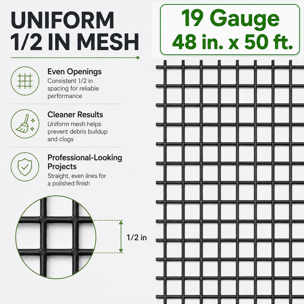 Black 1/2 inch 19 Gauge Wire Mesh Roll U270