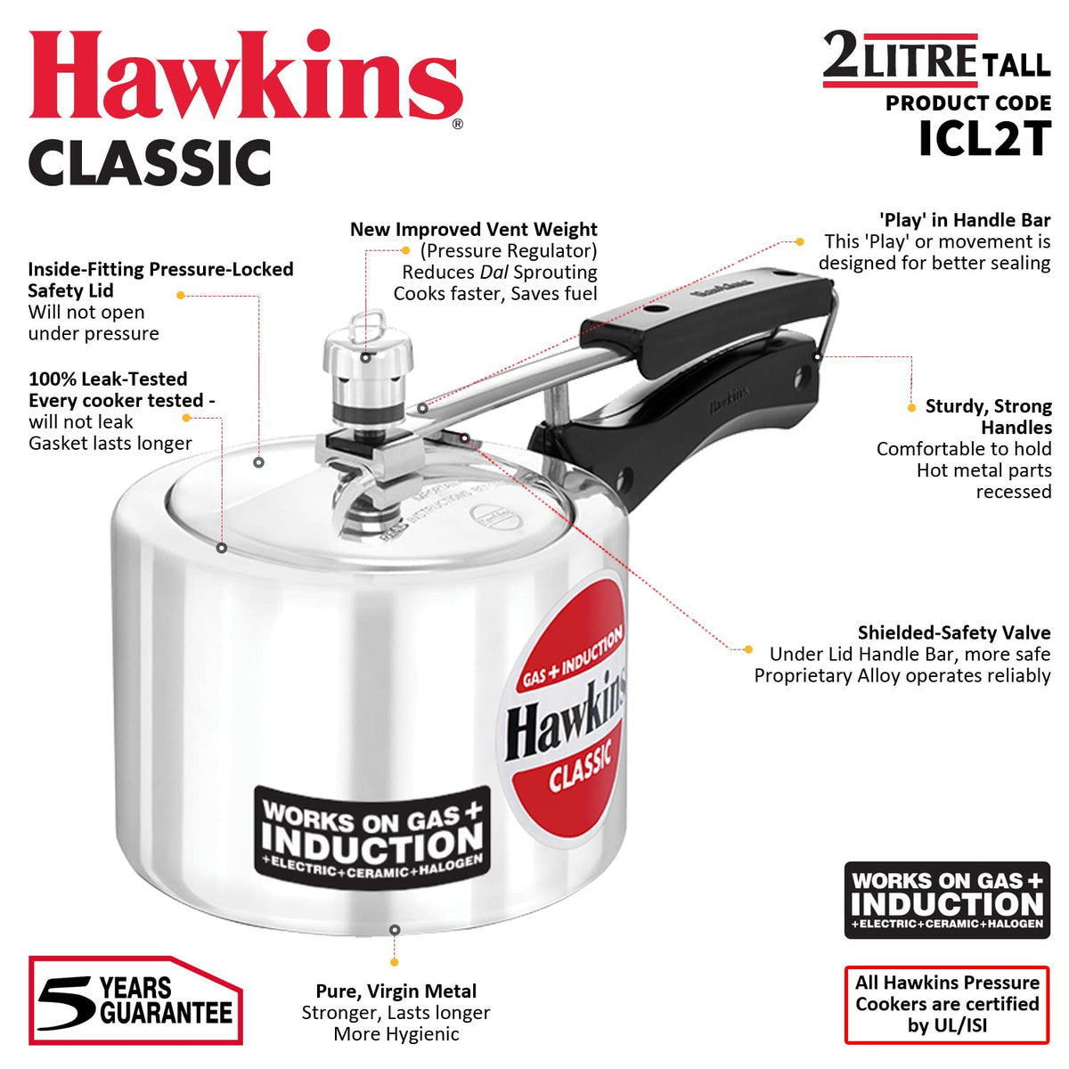 Aluminium 2 Litre Pressure Cooker G231