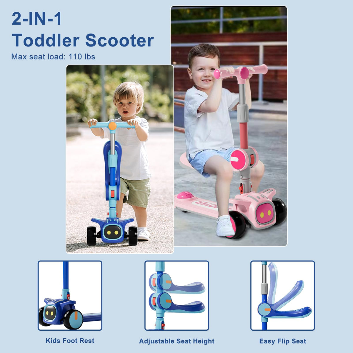 2-in-1 Kids 3 Wheel Kick Scooter with Adjustable Seat B9623