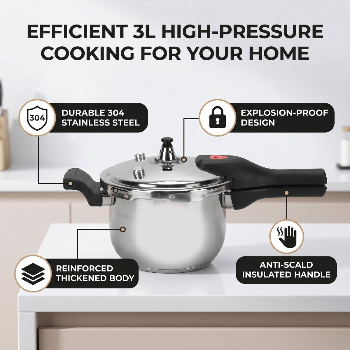 3L Stainless Steel Pressure Cooker C319656