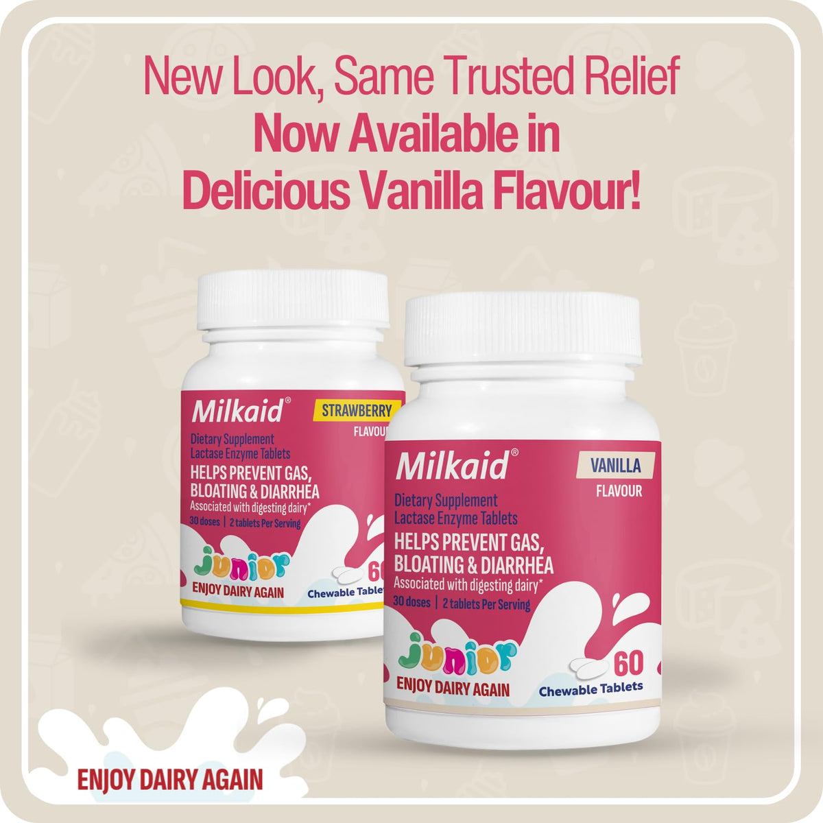 Chewable Lactase Enzyme Tablets for Lactose Intolerance, 60 ct Vanilla Q791