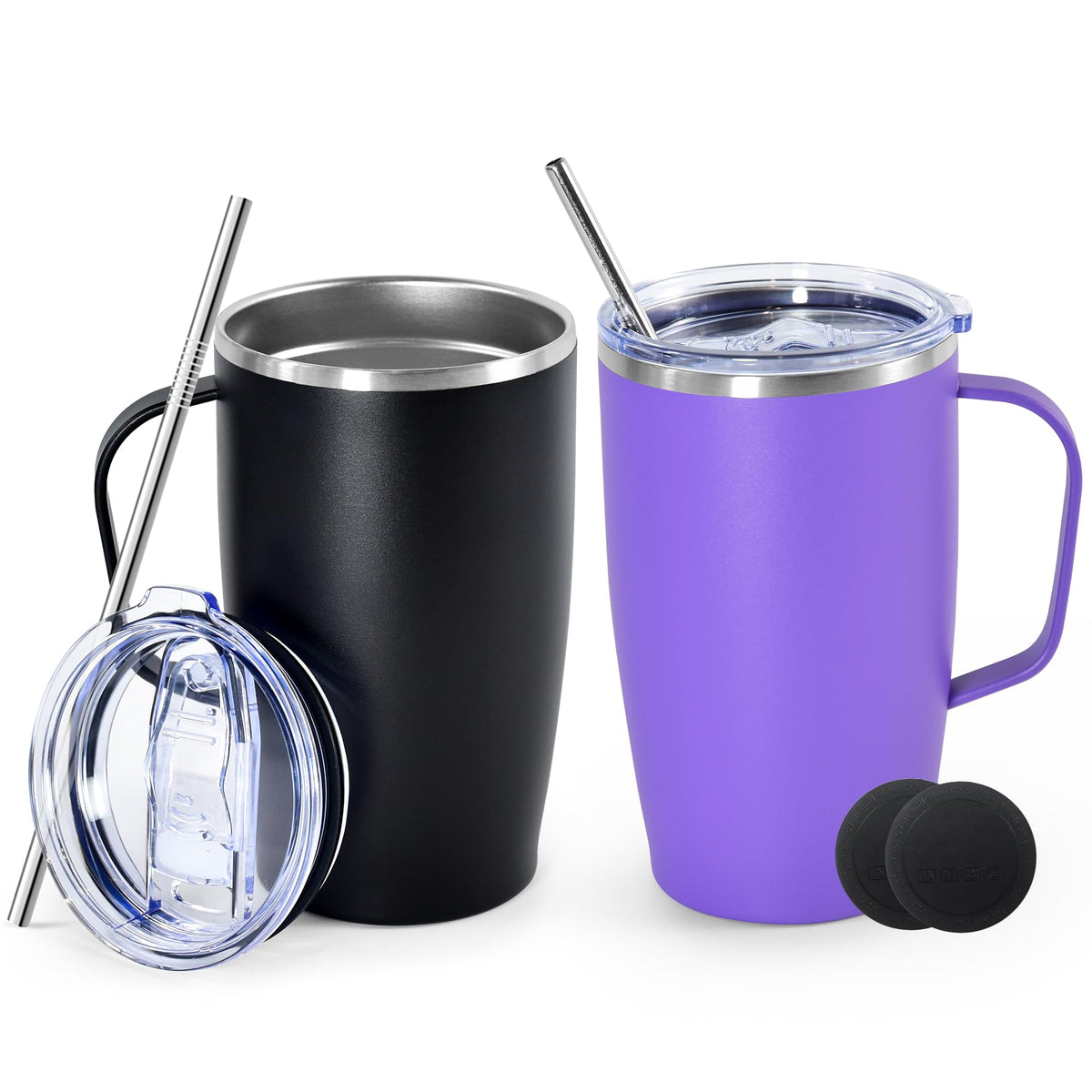 16oz Coffee Mug with Handle, 2Pack Insulated Tumblers with Lid and Straw E48863