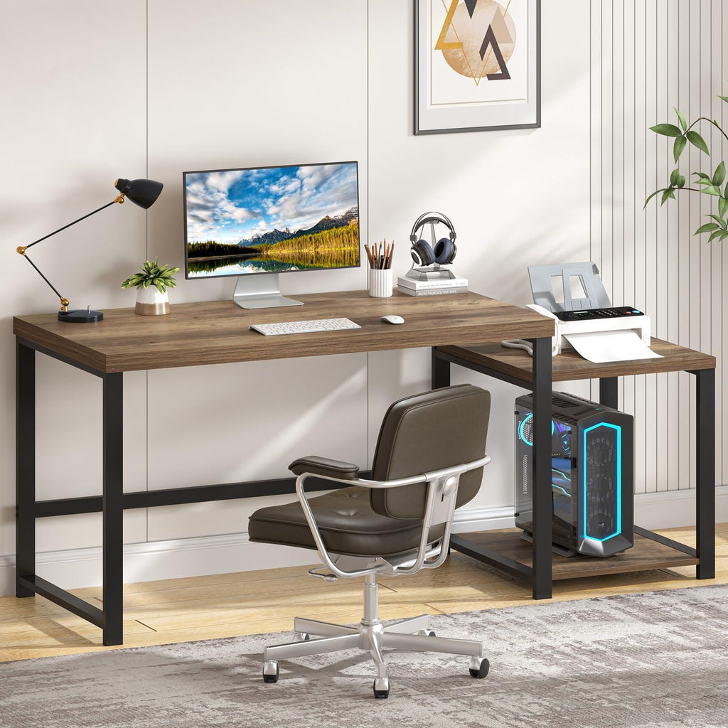 63 Inch Wood Computer Desk with Storage Shelves W5638