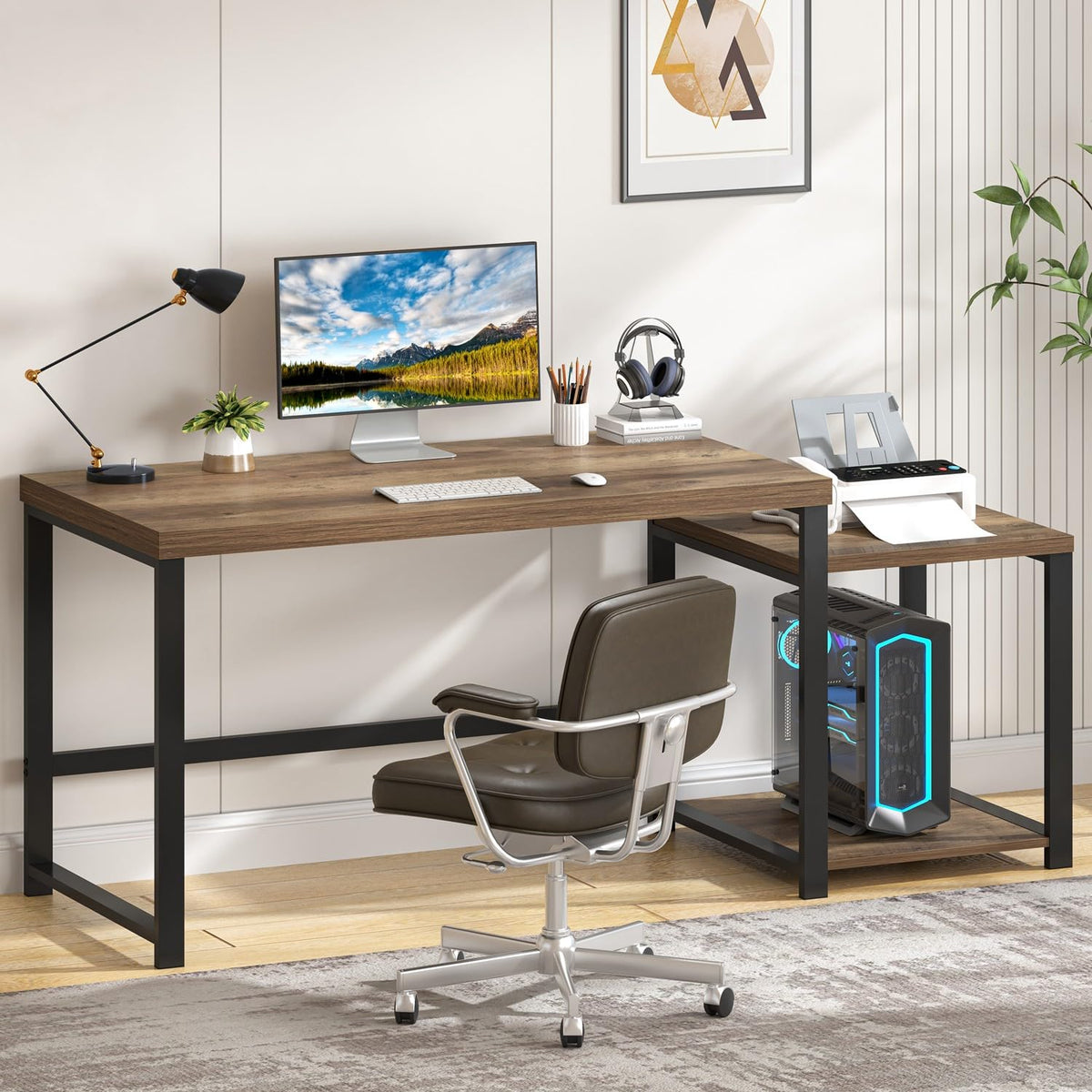 63 Inch Wood Computer Desk with Storage Shelves W5638