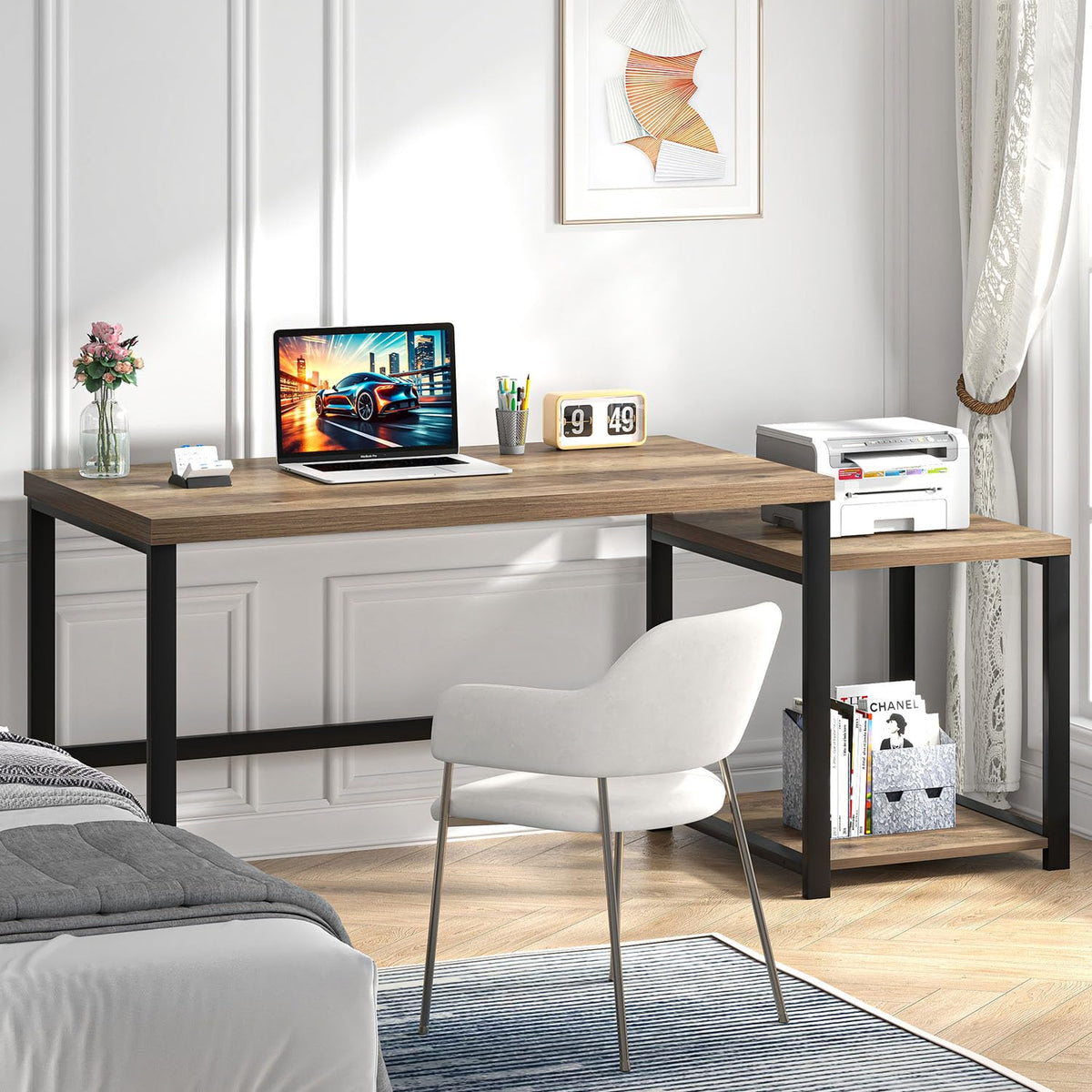 63 Inch Wood Computer Desk with Storage Shelves W5638