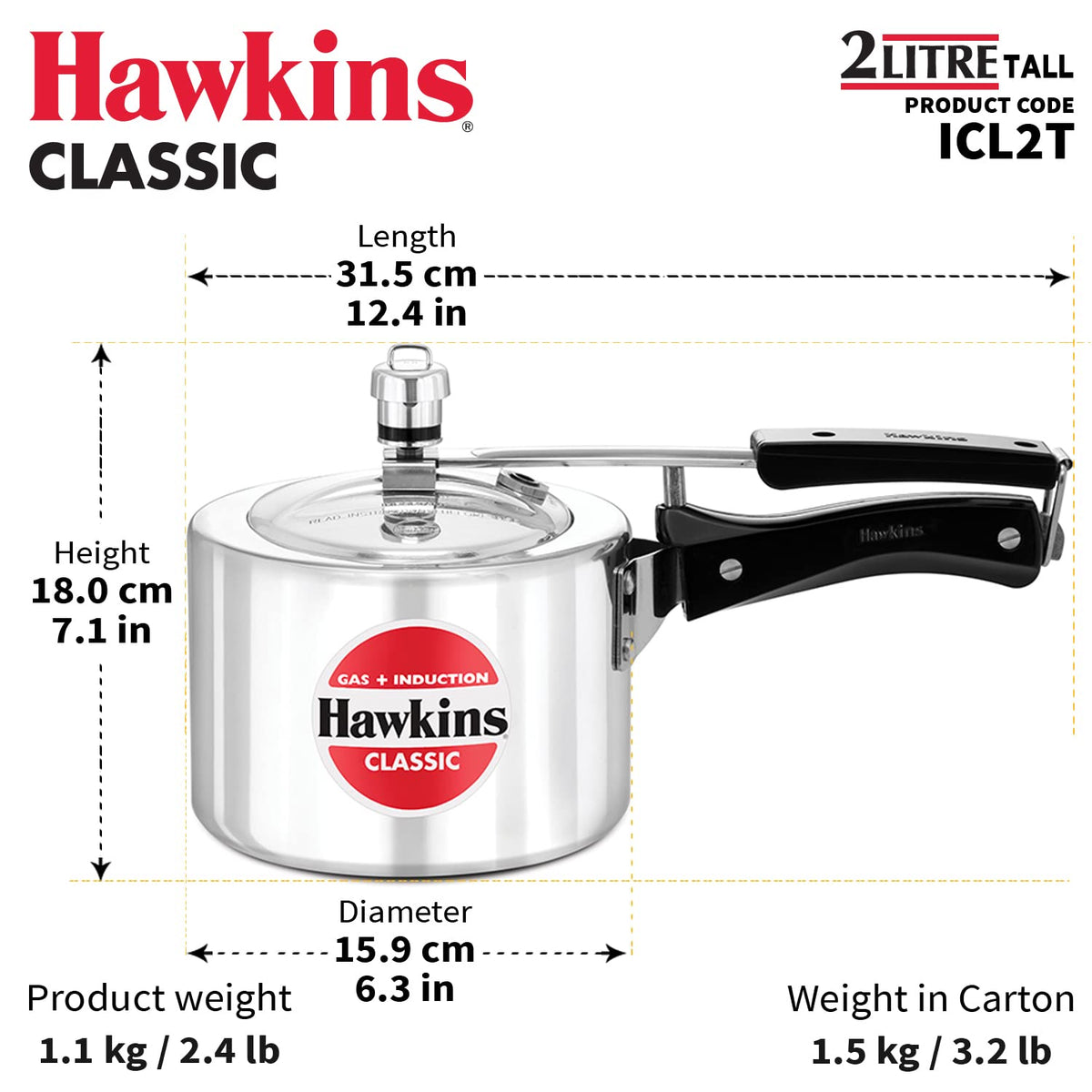 Aluminium 2 Litre Pressure Cooker G231