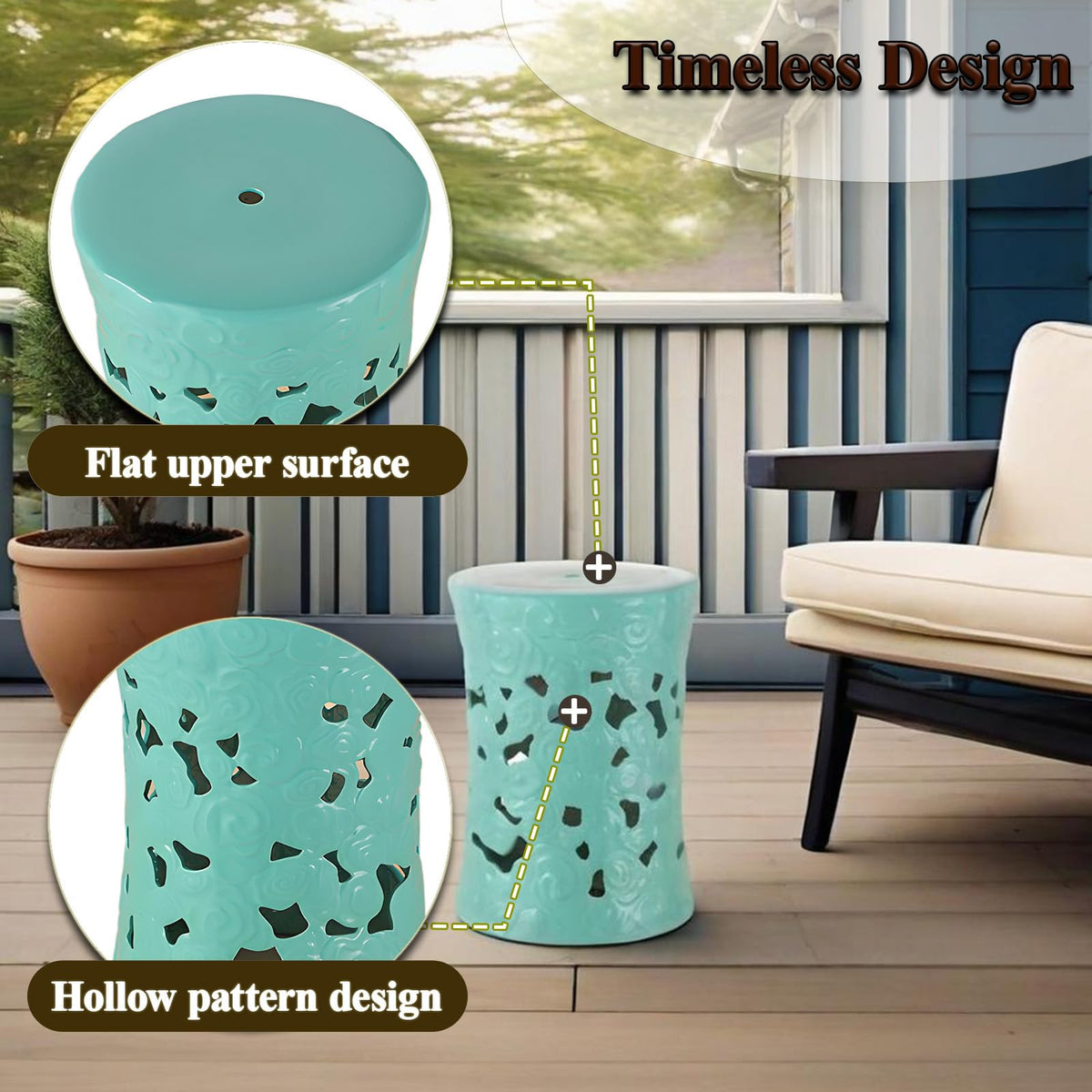 Teal Ceramic Garden Stool X8179
