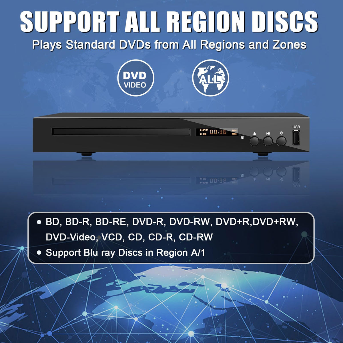 Blu Ray DVD CD Player with HDMI AV Coaxial Output Q346184