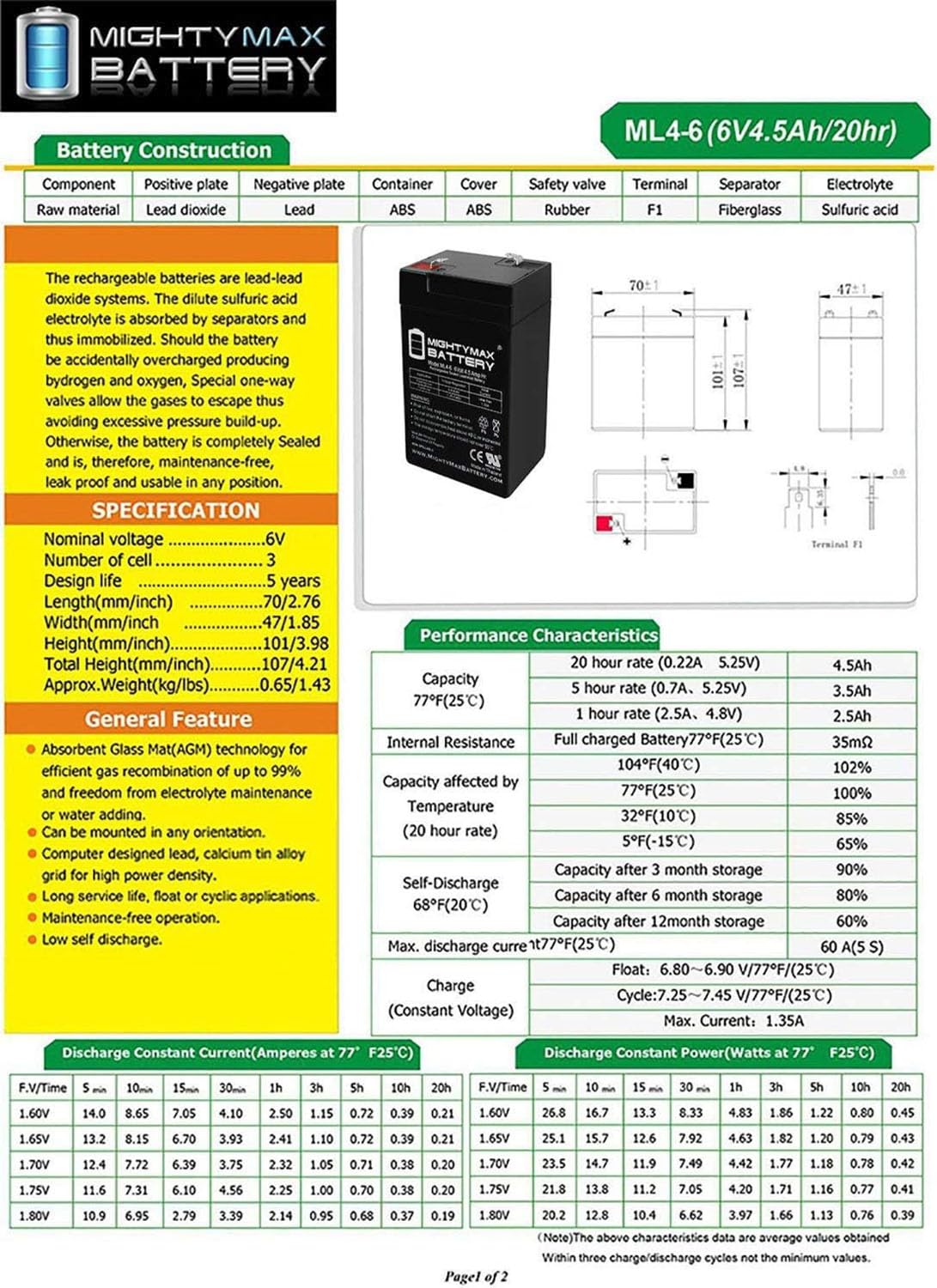 6V 4.5AH Battery 2 Pack R2288
