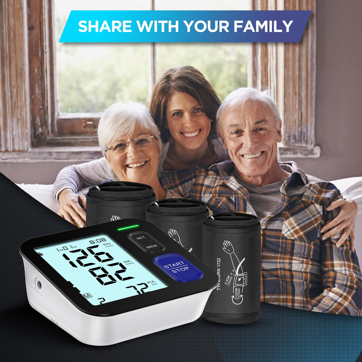 Upper Arm Blood Pressure Machine with 3 Size Cuffs E58164
