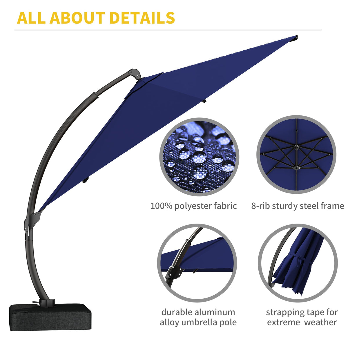 11ft Navy Blue Aluminum Cantilever Patio Umbrella with Base I562