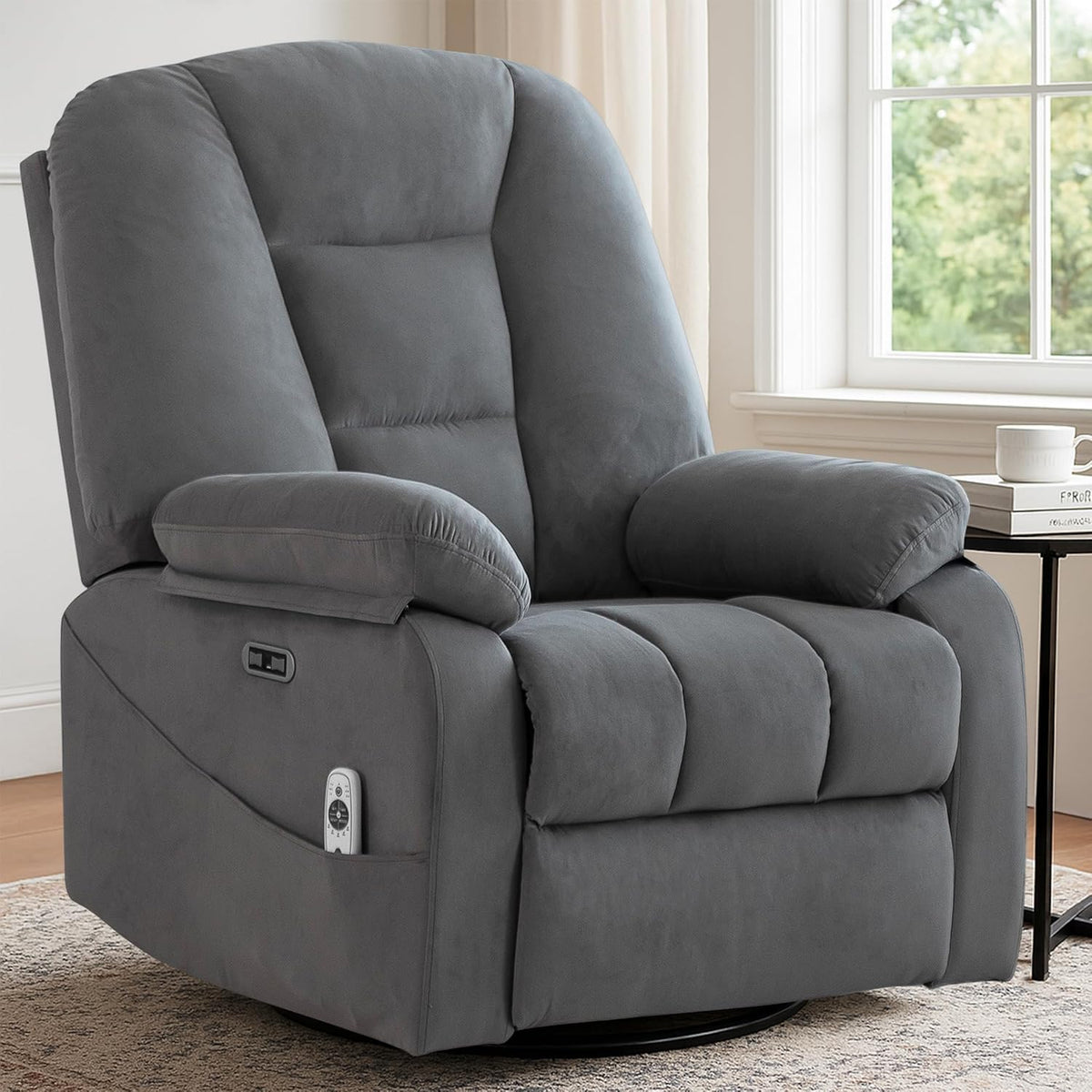 Power Swivel Rocker Recliner Chair with Massage and Heat, Gray S5022