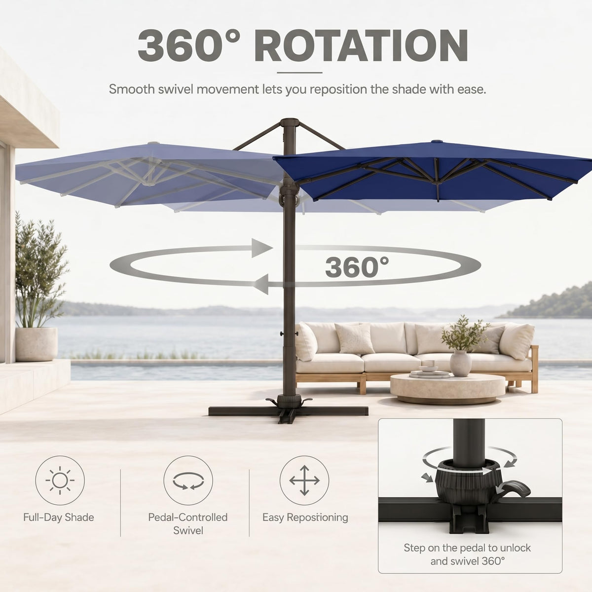Large Square Cantilever Patio Umbrella with Aluminum Pole E779884