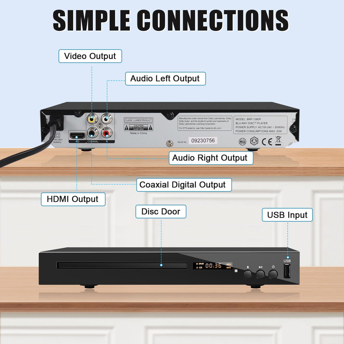 Blu Ray DVD CD Player with HDMI AV Coaxial Output Q346184