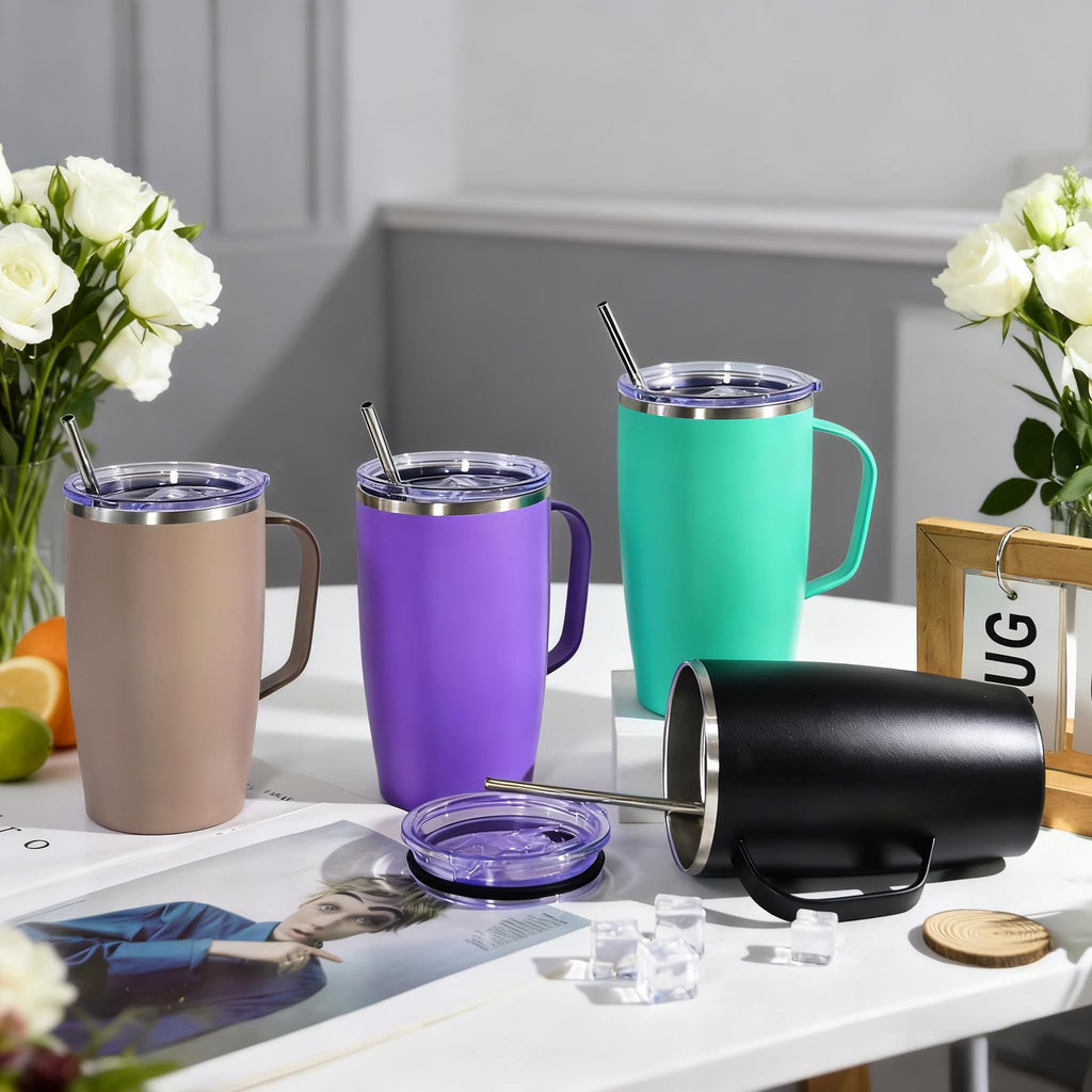 16oz Coffee Mug with Handle, 2Pack Insulated Tumblers with Lid and Straw E48863