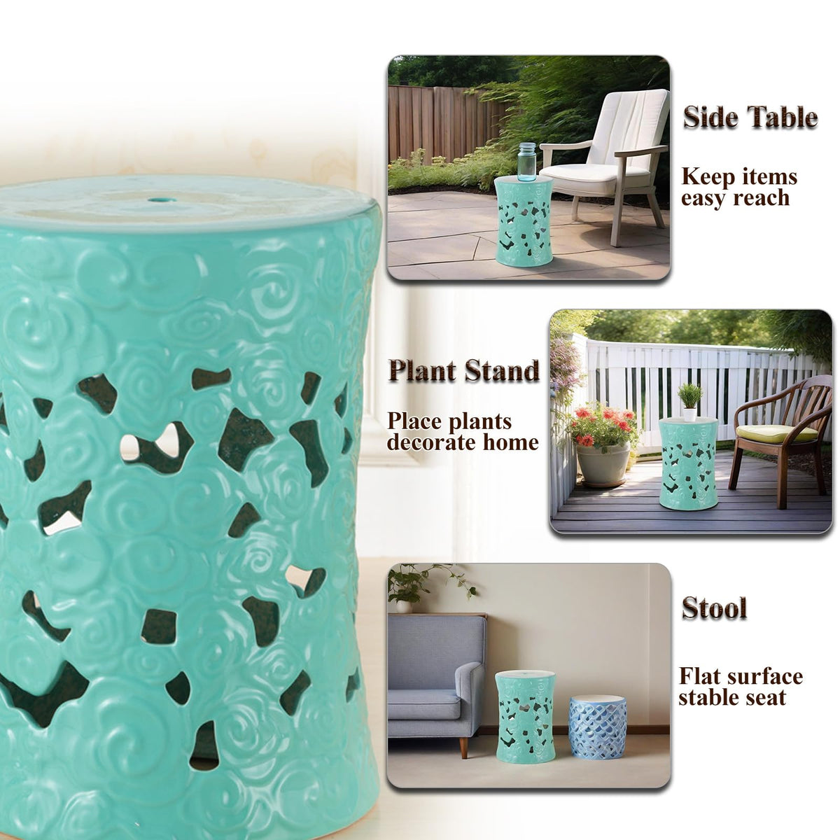 Teal Ceramic Garden Stool X8179