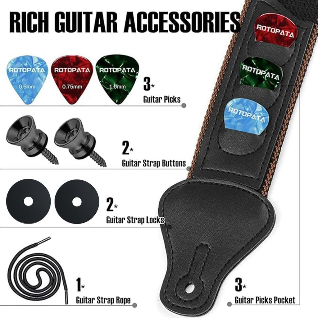 Black Adjustable Guitar Strap Kit with Locks and Picks C7136
