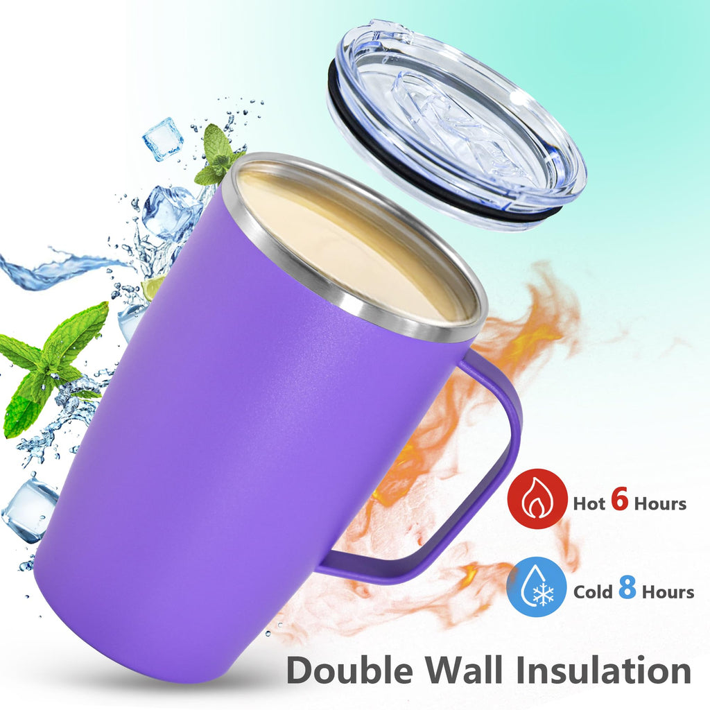 16oz Coffee Mug with Handle, 2Pack Insulated Tumblers with Lid and Straw E48863