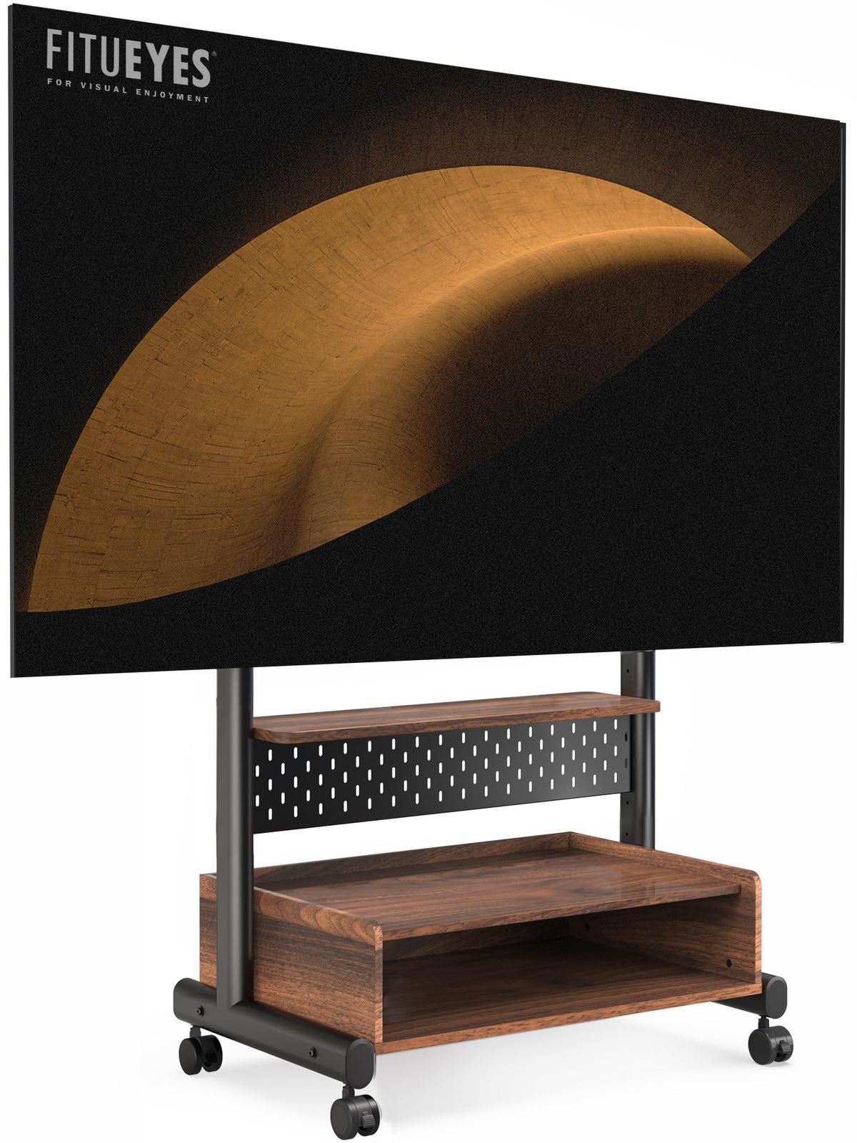 Rolling TV Floor Stand for 40-85in TVs, Height-Adjustable, Walnut K519
