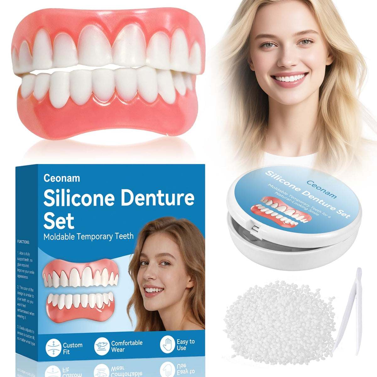 Silicone Denture Set Upper Lower Full Teeth I24882