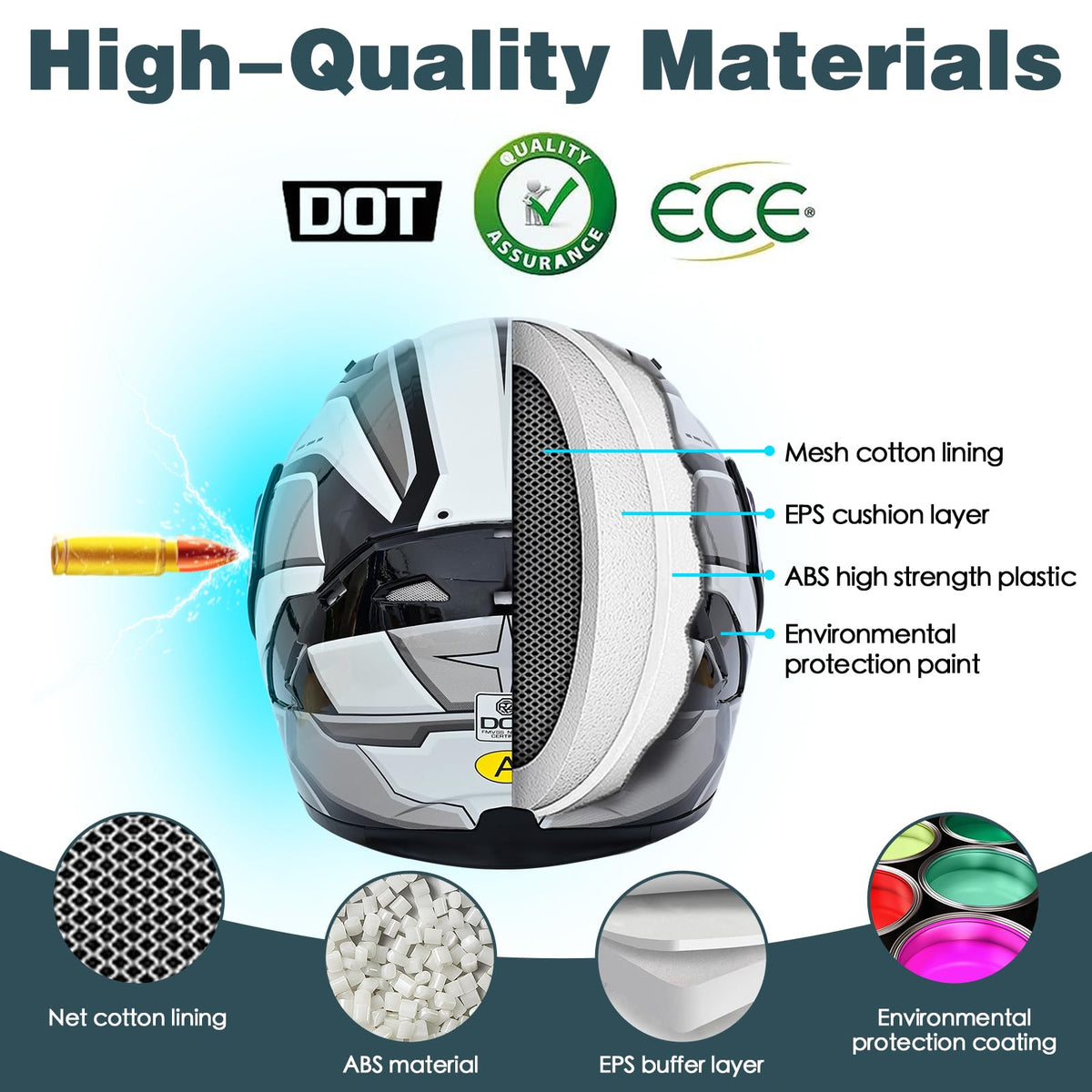 DOT Approved Flip Up Full Face Modular Motorcycle Helmet with Dual Visor U80538