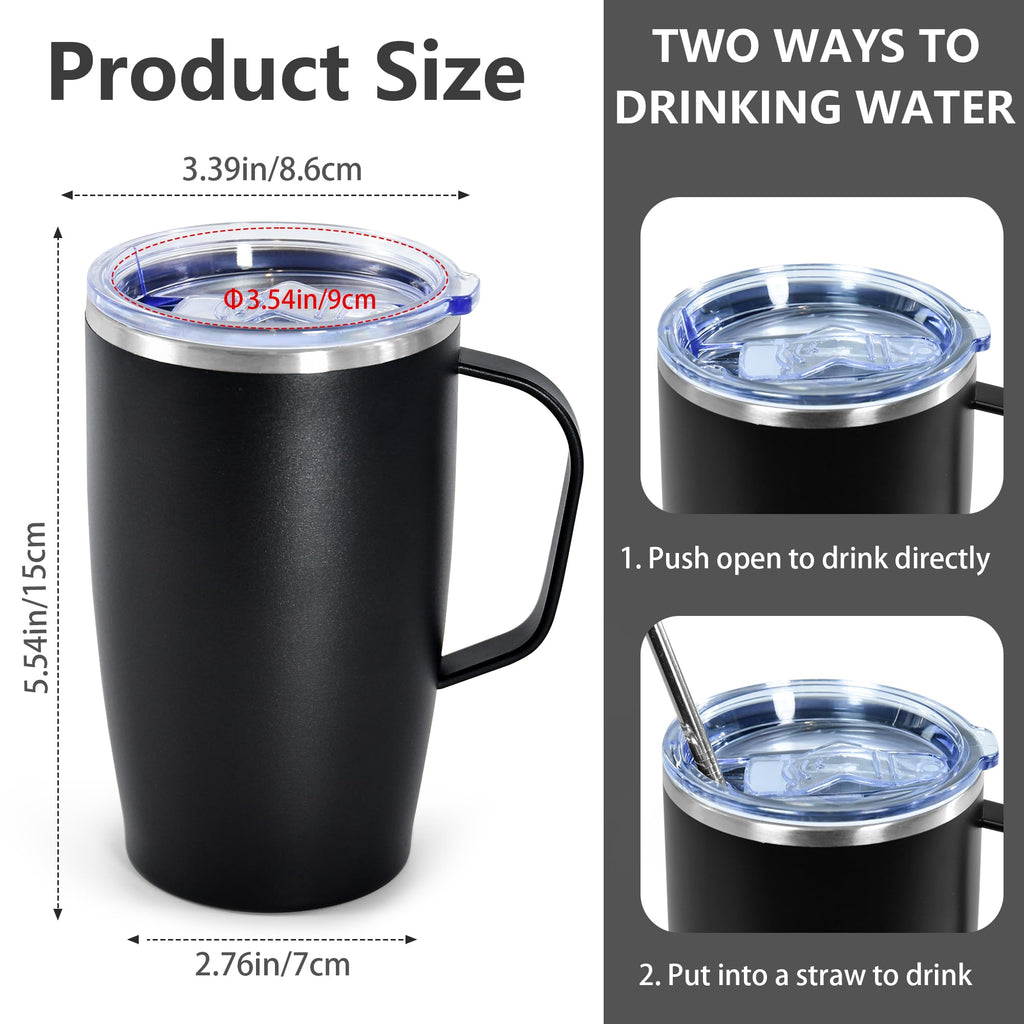 16oz Coffee Mug with Handle, 2Pack Insulated Tumblers with Lid and Straw E48863