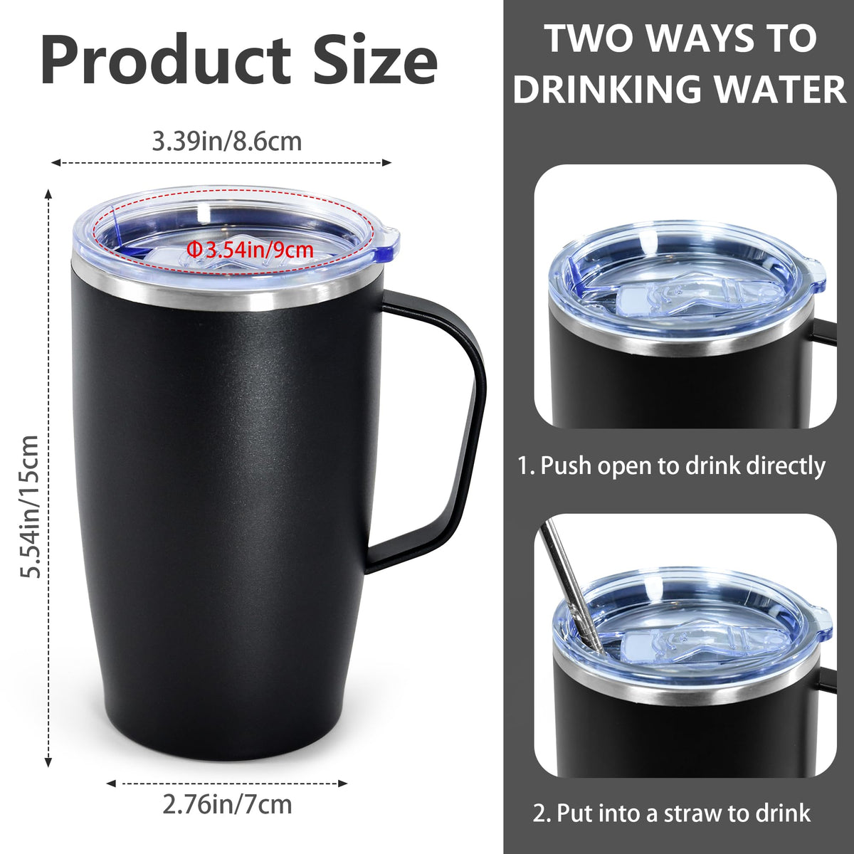 16oz Coffee Mug with Handle, 2Pack Insulated Tumblers with Lid and Straw E48863
