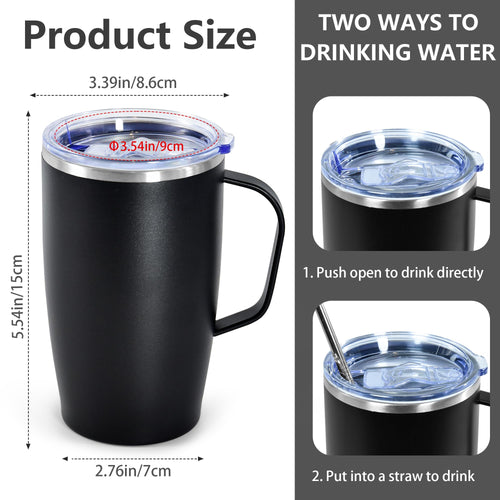 16oz Coffee Mug with Handle, 2Pack Insulated Tumblers with Lid and Straw E48863