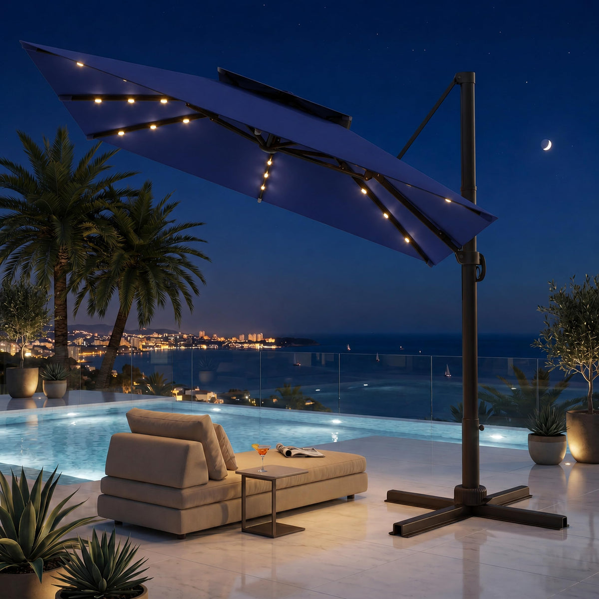 11x11 FT Double-Top Cantilever Patio Umbrella with Lights W829