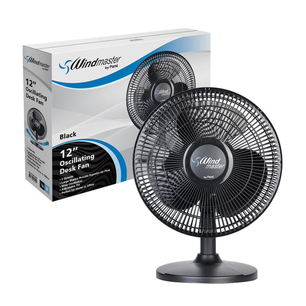 16 in Oscillating Desk Fan, 3 Speed, Adjustable Tilt, Black L38009