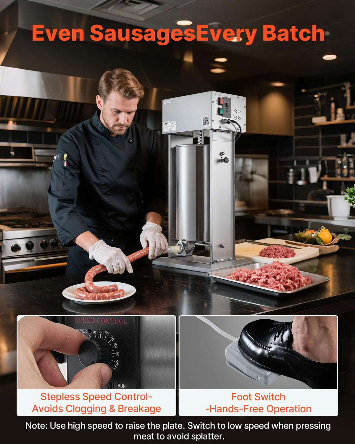 55 LBS Stainless Steel Electric Sausage Stuffer with 5 Stuffing Tubes A656883