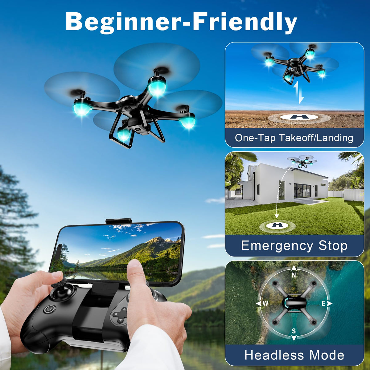 Black 1080P Camera Drone with 2 Batteries F35104