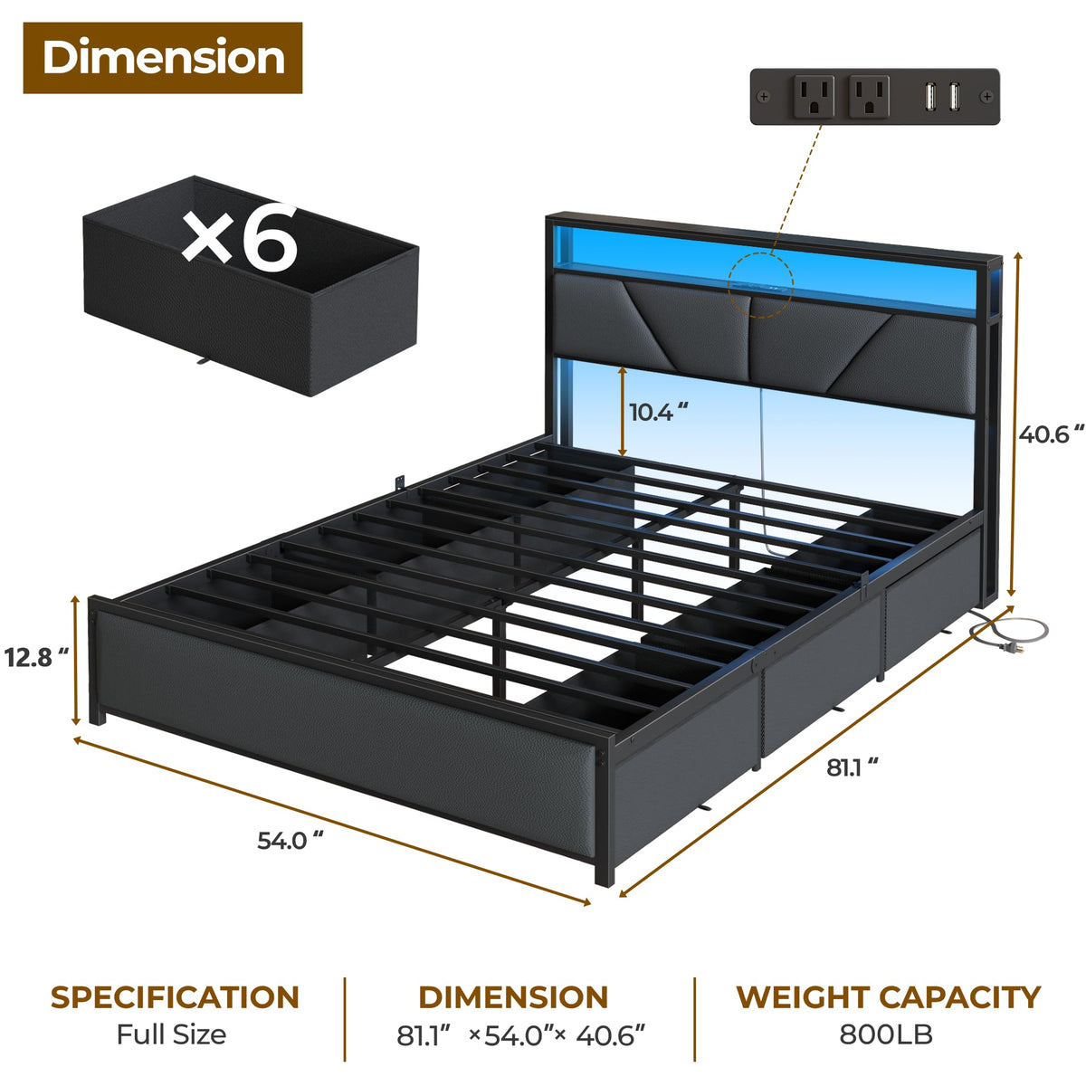 Full Size PU Leather Upholstered Platform Bed Frame with Headboard and 6 Storage Drawers M451037