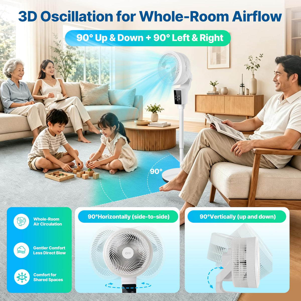 Oscillating Fan, 360° Air Circulator Pedestal Fan, 43.3” Adjustable Height R6722