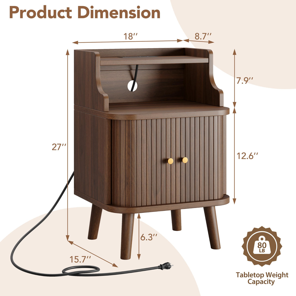 Mid Century Modern Nightstand Set of 2 with Charging Station I379