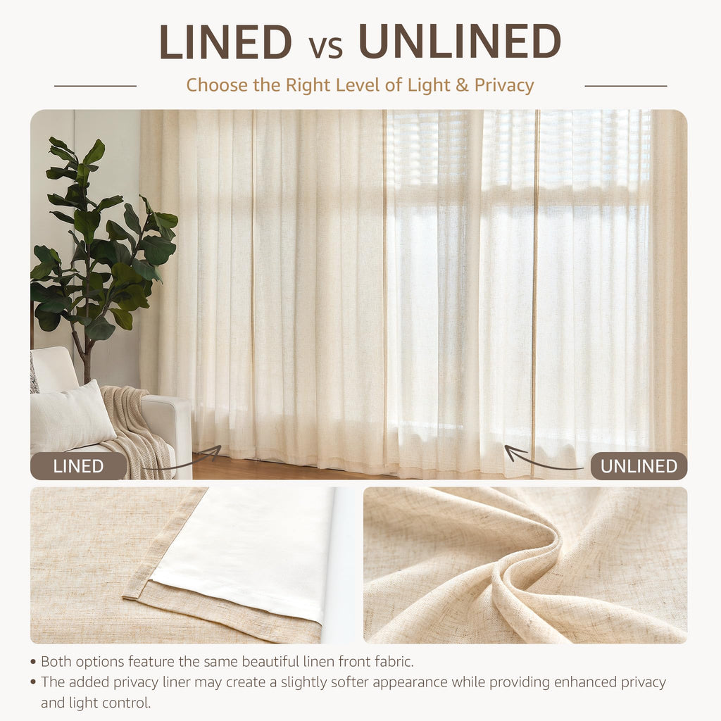 Linen Curtain 84 Inch Light Filtering Grommet 1 Panel Beige A82667
