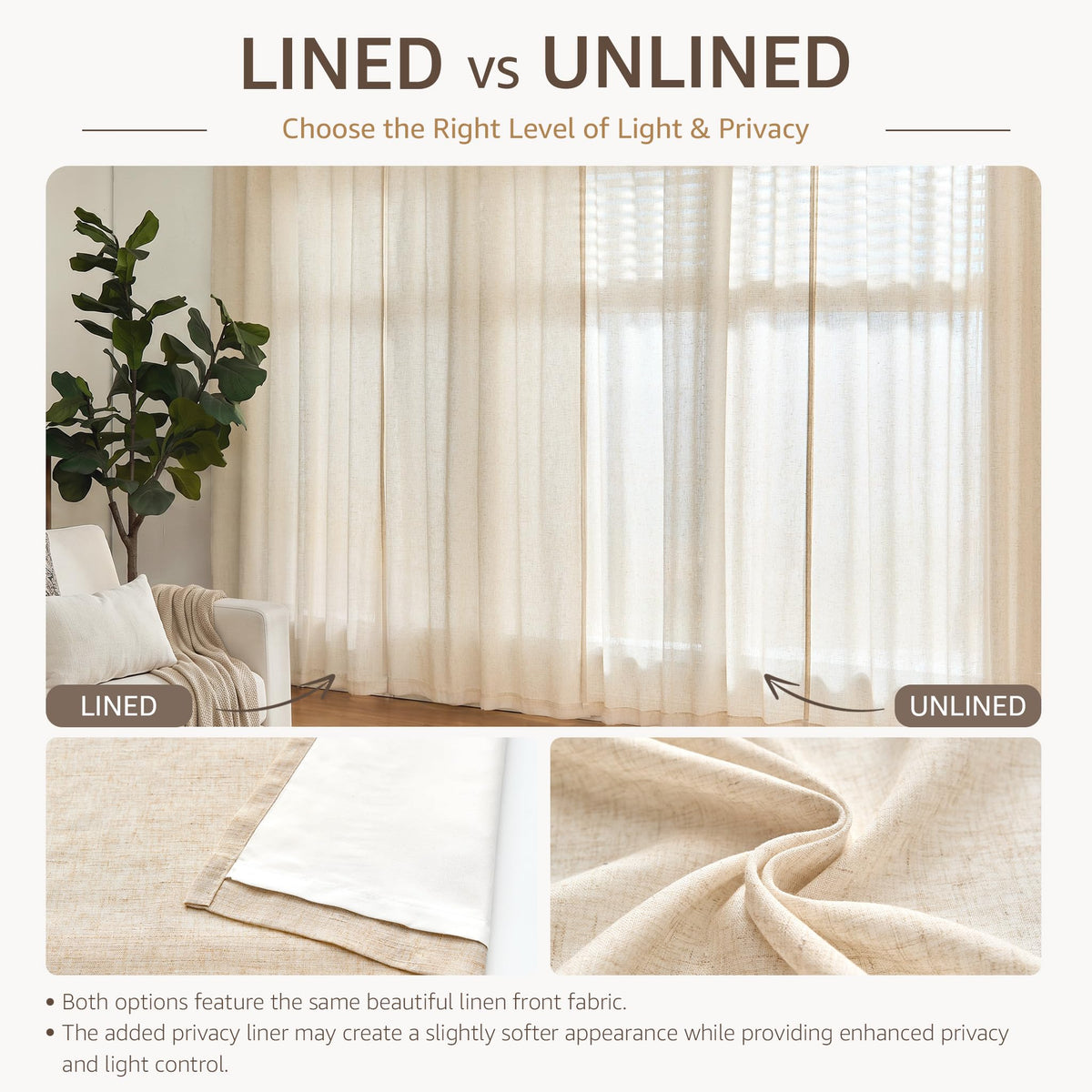 Linen Curtain 84 Inch Light Filtering Grommet 1 Panel Beige A82667