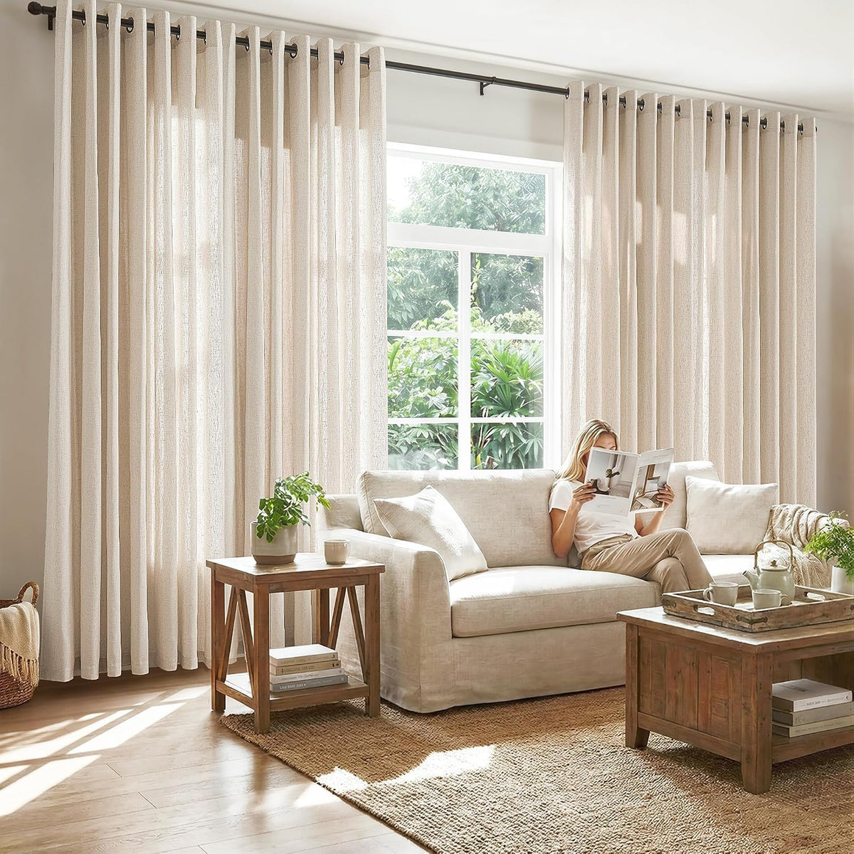 Linen Curtain 84 Inch Light Filtering Grommet 1 Panel Beige A82667